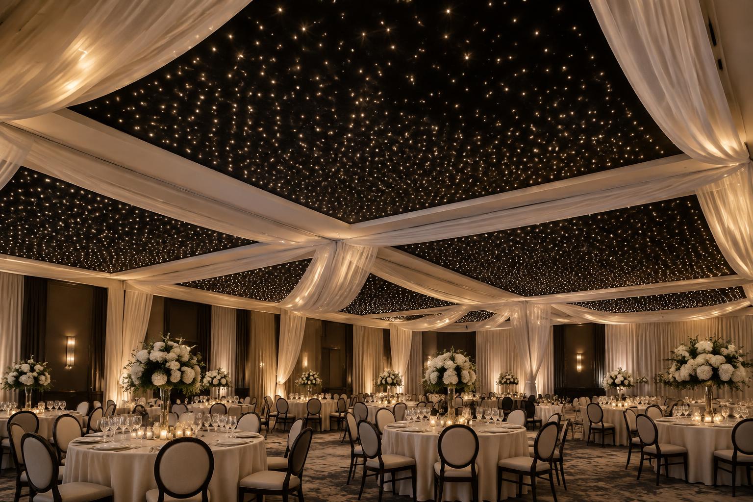 Concept rendering of a starcloth ceiling canopy with complementary draping